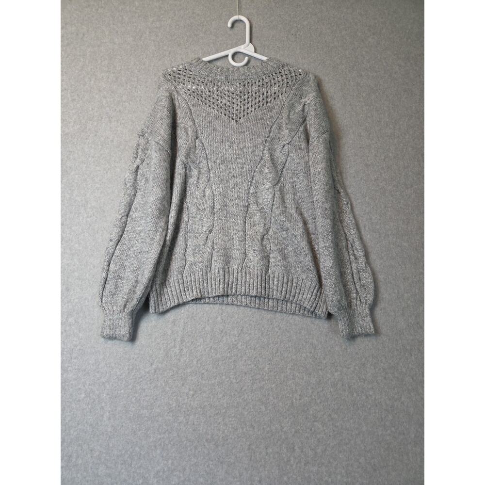 Lauren Conrad Wool Blend Silver Metallic Cableknit Sweater Women's Large